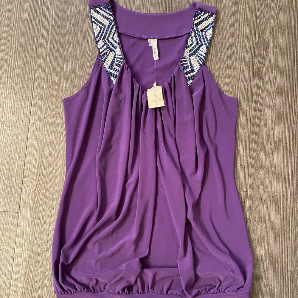 Studio Y purple beaded top S NWT